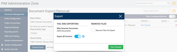PIM Document Export and Removal Tool